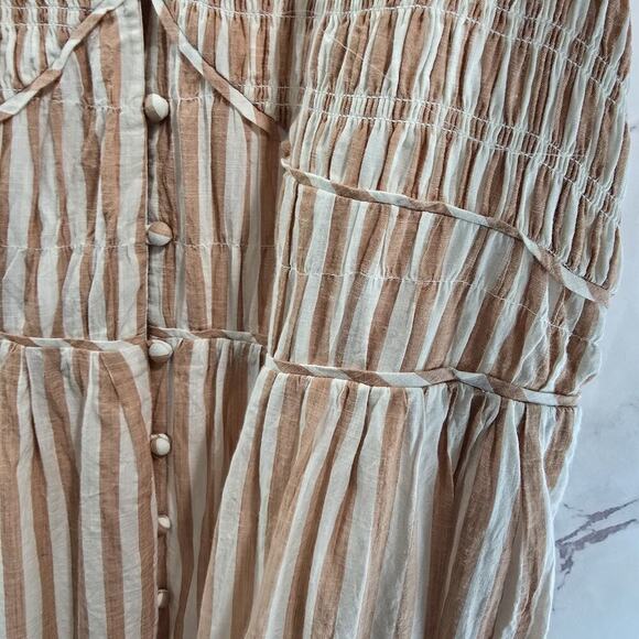 By Anthropologie Dress Womens 1X Pink White Stripe Smocked Midi Flutter - Picture 4 of 12